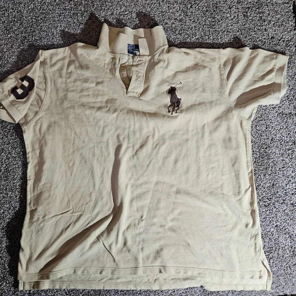 Polo Ralph Lauren Mens 2XL Tan Big Pony Short Sleeve Pique Polo Shirt Beige 3Tag